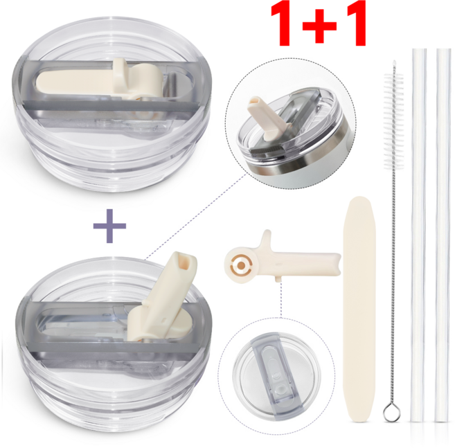스탠리 텀블러 뚜껑 591mL/887mL/1180mL 스탠리 퀜처 프로투어 호환 진공 플립 빨대 뚜껑 탈부착 가능 세척 간편 세균방지 텀블러 액세서리 [1+1], 2개, 887ml, 아이보리