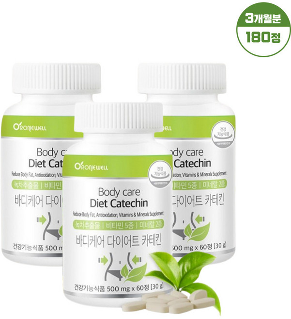 녹차 카테킨 다이어트 녹차추출물 EGCG 비타민B 판토텐산 남성 여성 뱃살 체지방 칼로리 컷팅제 그린 슬림 보조제 식약청인증, 3개, 60정