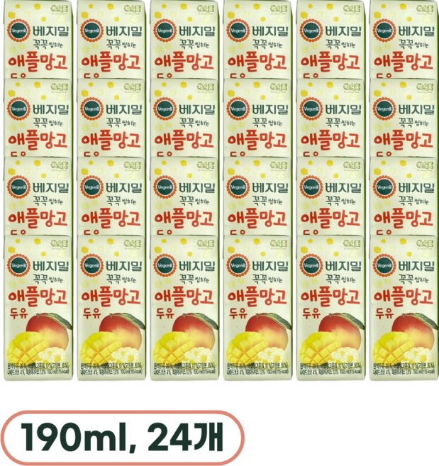 베지밀 꼭꼭 씹히는 애플망고 두유, 190ml, 24개