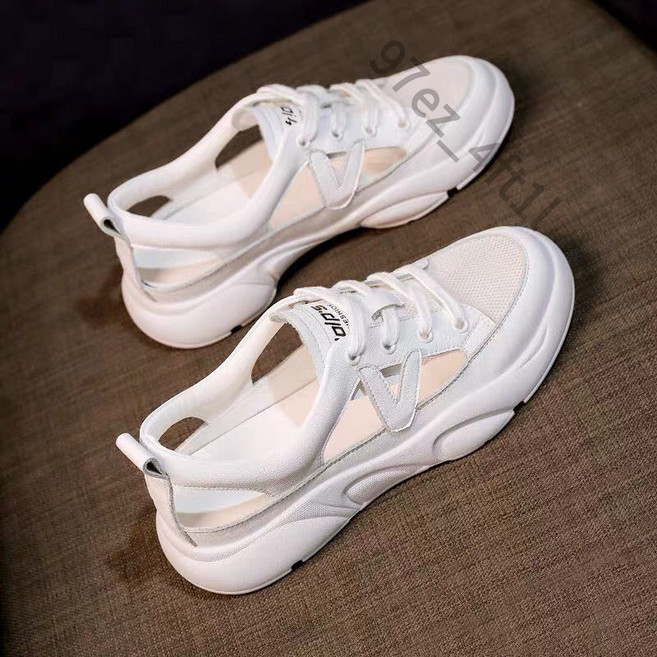 涼鞋包頭韓版小白鞋 夏季新款鏤空透氣平底百搭運動涼鞋女學生, 白,39 腳寬腳胖建議大一碼