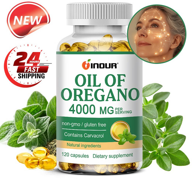 오레가노 오일 60/120캡슐 65:1 초고농축 4000mg 지중해 야생 채취 카바크롤 함유 비유전자변형 글루텐프리 비건, 3개, 60정