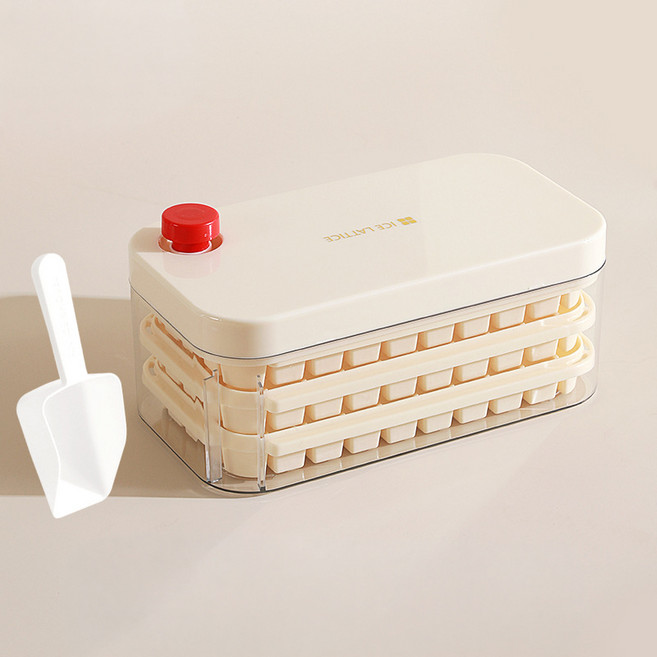 루이나인 원터치 얼음 트레이 얼음틀 간편 푸쉬 사각 얼음, 1세트, 크림