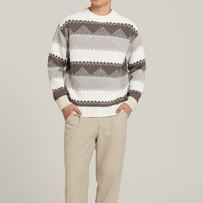 #시즌오프 휘잇 남성 도톰한 스웨터 니트 자카드 라운드넥