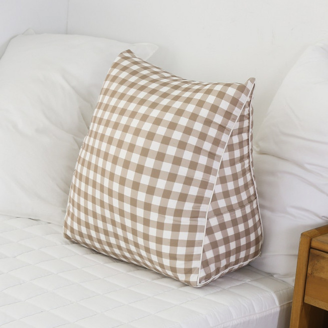 애프터식스 우디체크 삼각 등받이 쿠션(솜포함) 소형/등쿠션 삼각쿠션, 베이지