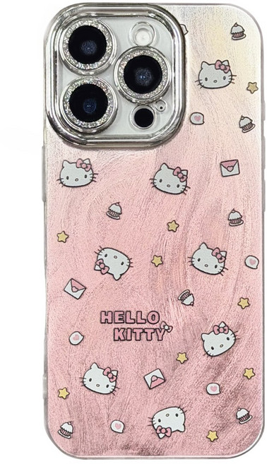 핑크 케이크 키티 반짝반짝 풀커버 실버 아이폰 갤럭시 케이스