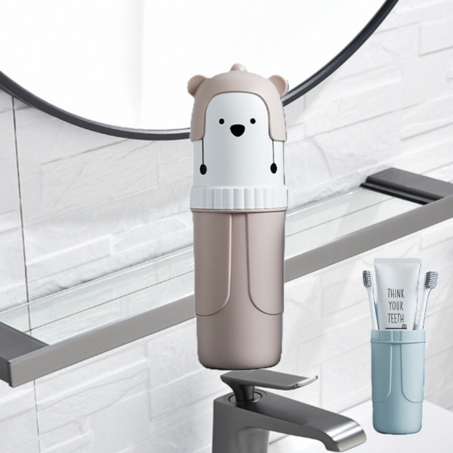 별난상점 스노우베어캡 휴대용 칫솔 양치컵 케이스, 1개, 노르딕핑크