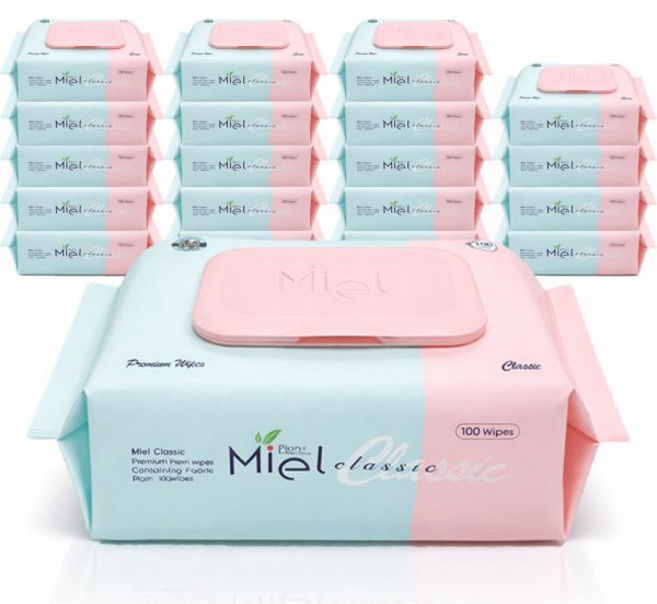 미엘 물티슈 클래식 캡형 100매 20팩 평량 50g 유아용 저자극 대용량 플레인, 20개