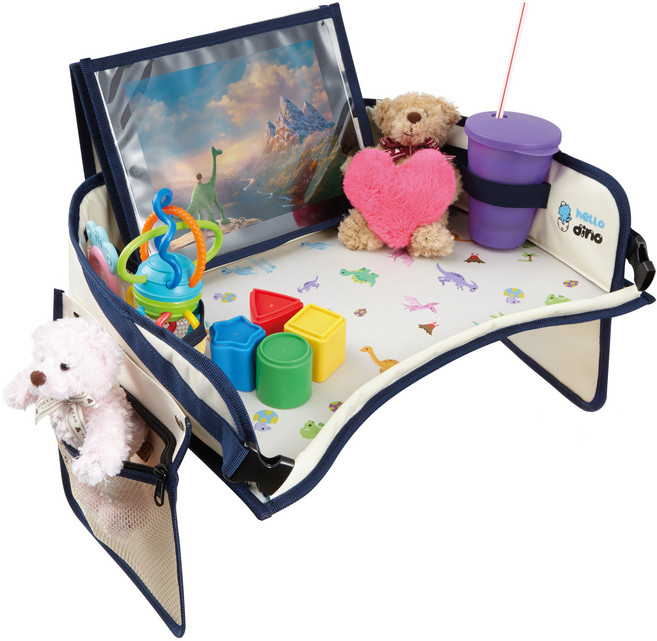 헬로디노 카시트 트레이 테이블 (키즈 유모차 트레이 차량용 다용도), 베이지, 1개