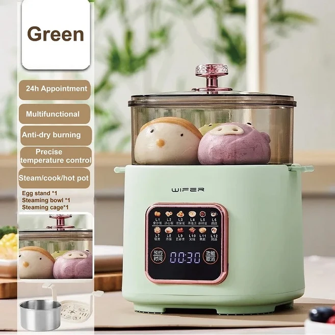 550W 계란 밥솥 온천 다기능 24h 예약 아침 식사 홈 요리 냄비 자동 220V, 03 AU, 01 CHINA, 02 Green