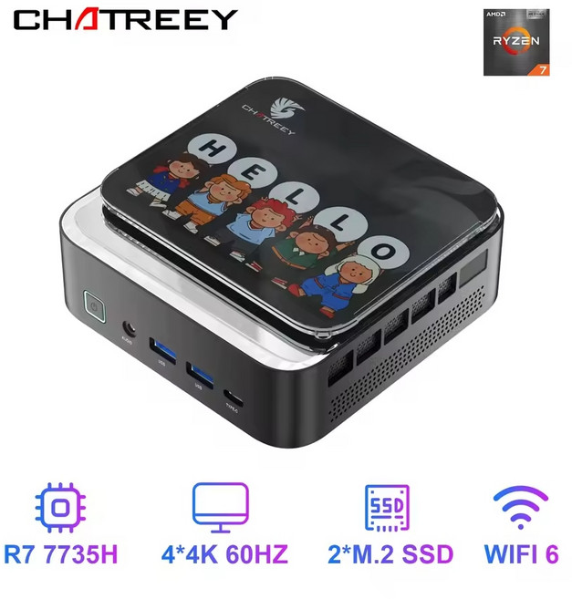 Chatreey AN3P 마이크로 PC R7 7735HS 680M 게이밍 데스크탑 컴퓨터WiFi 6/블루투스 5.2/DP/USB 3.2/HDMI, WIN11 Pro, Black, 0.01GB, AN3P 7735HS, 0.01GB