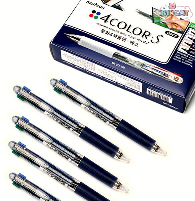 0.7MM 문화 4색 볼펜 12개입 다용도펜 색상볼펜