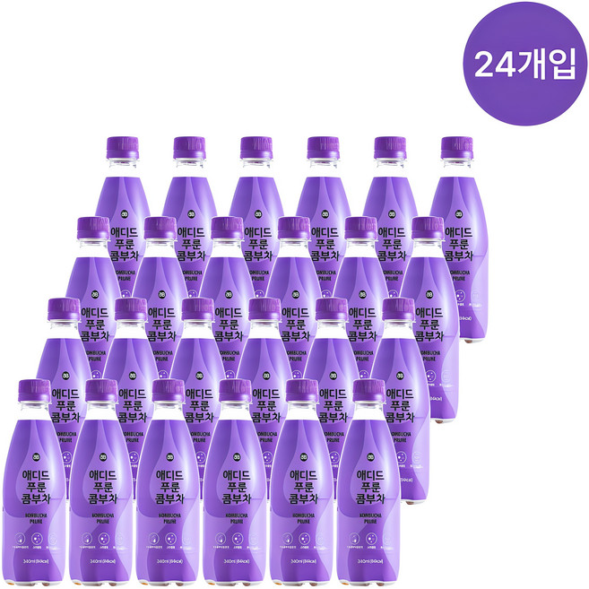 애디드 푸룬 콤부차 주스 스파클링 탄산 쾌변 숙변 장청소 음료 임산부푸룬, 340ml, 24개