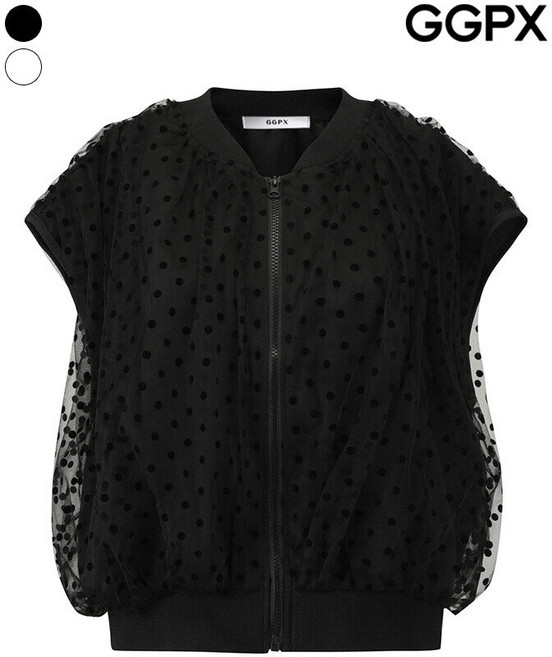 GGPX 도트 쉬폰 집업 베스트 (GQ3VT001F)