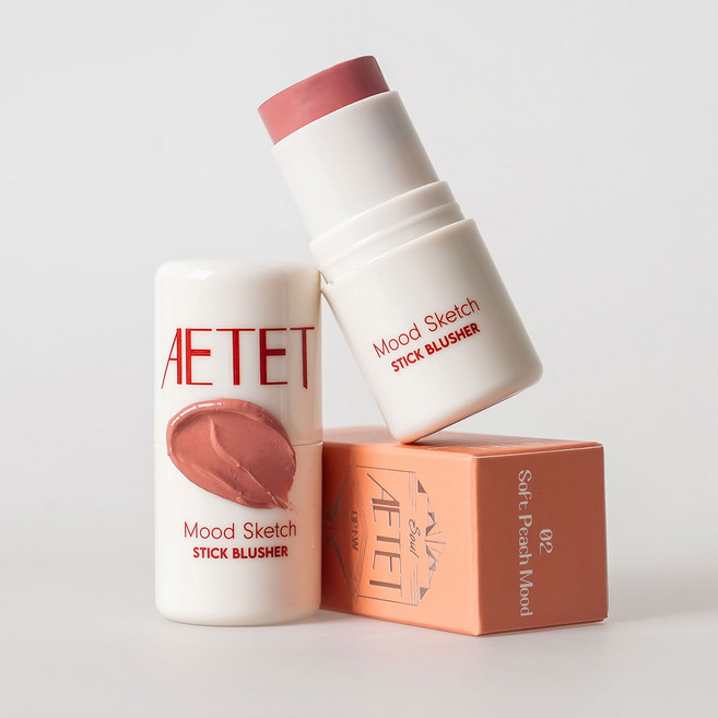 이뎃 무드 스케치 스틱 블러셔 보송한 웜톤 쿨톤 크림 치크 4.5g 소프트 피치, 1개