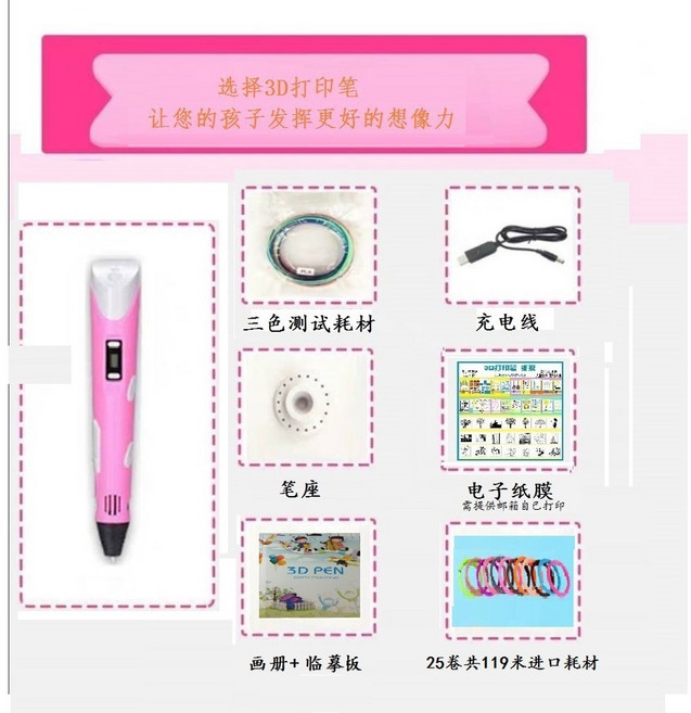 사나고 3D펜 쓰리디펜 저온 PCL저온 3d 화상방지 교육용 성인 미술 3D그래픽, 핑크+25인분 119m재료+선물세트