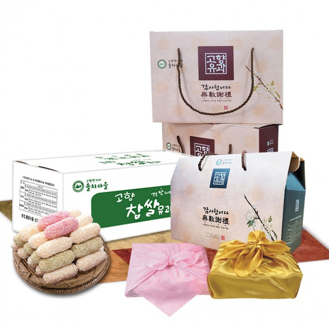 혼합유과 300g 500g 900g 한과 찹쌀유과 백년초 쑥, 1개, 혼합유과 900g-보자기포함