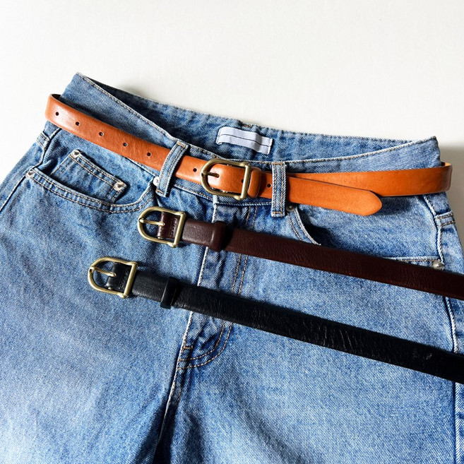 웨일즈 25mm 소가죽 빈티지 골드 D버클 슬림 벨트 (3 Colors)