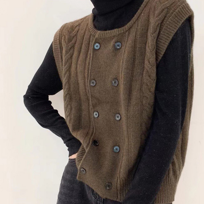 에쉬울프 여성 클래식 소프트 라운드넥 니트 조끼 루즈핏 캐주얼 스판 니트 베스트