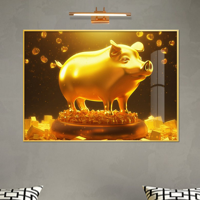 보고아트 돈 들어오는 황금코인 해바라기 복돼지 풍수 현관 거실 액자 그림, [5]사각황금 위 황금돼지