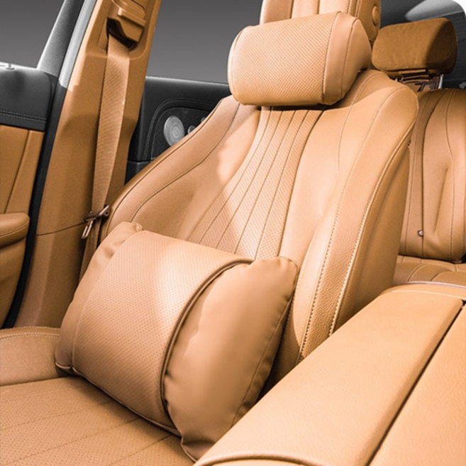 아망디에 프리미엄 차량용 헤드레스트 목쿠션 허리쿠션 등받이쿠션 세트, 1세트, 카멜