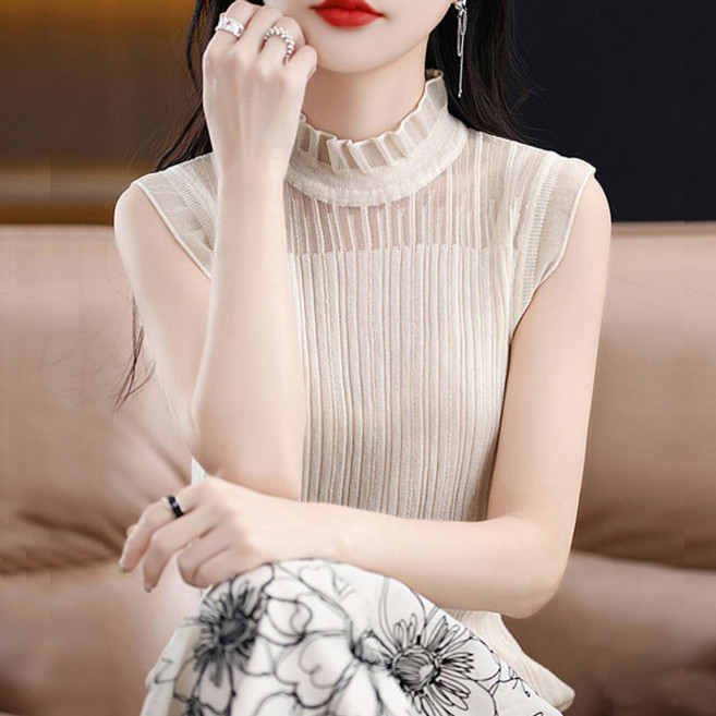 에스라이프 여성 프릴넥 민소매 나시티셔츠