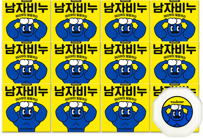 워시아워 남자비누 올인원 클렌징 수제비누 12개입 샴푸+바디 겸용, 100g, 12개