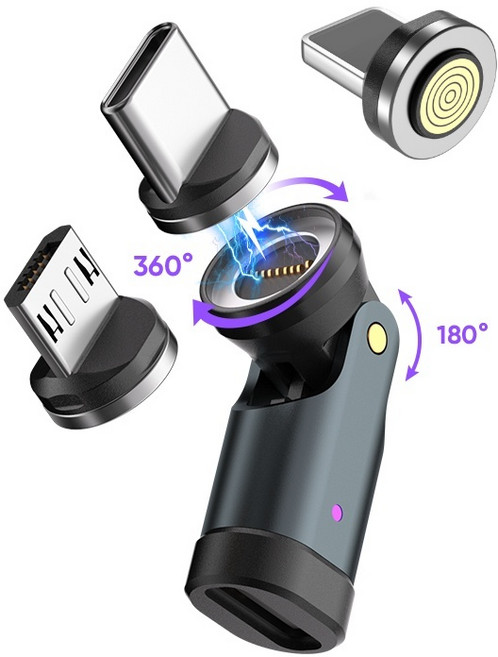 오파츠 540도 회전형 PD240W 충전케이블 마그네틱 젠더 자석 C타입 커넥터포함, 진회색, 1개, 38mm