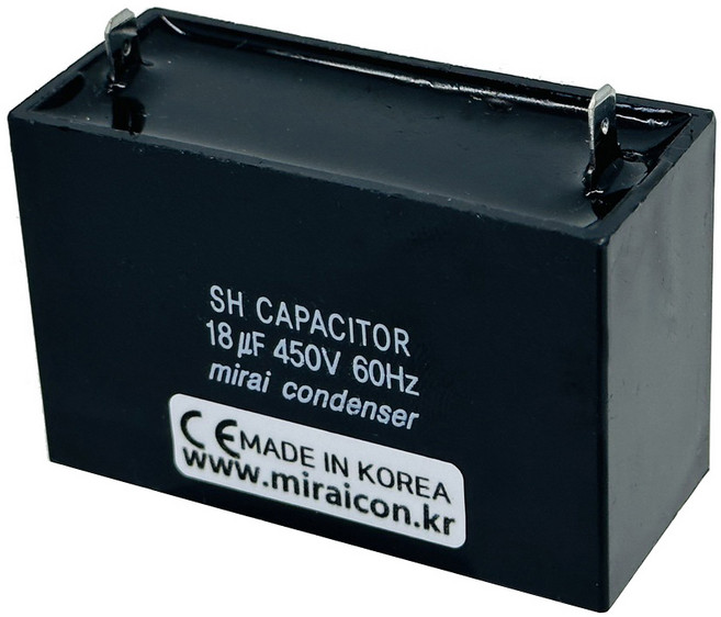 450VAC 국산 콘덴서 런닝 기동 캐패시터 선풍기 모터 형광등 보일러 송풍기 사각수지타입, 450VAC 18uF