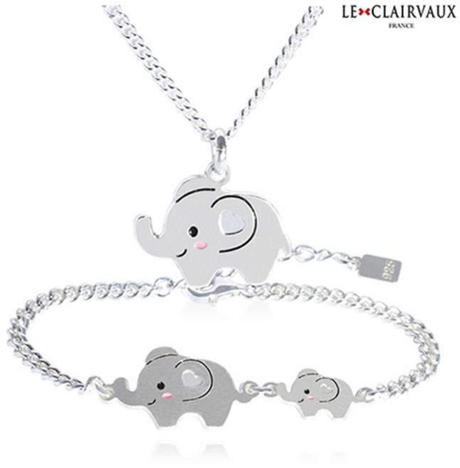 [르클레보] 아기코끼리 미아방지 유아동 실버목걸이 팔찌 세트 SS9365