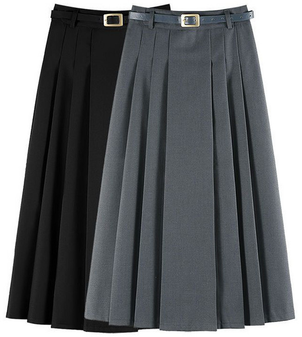 ORZQU 여성 빅 사이즈 롱 정장 주름스커트 하이웨스트 밴딩 A라인 스커트 정장치마