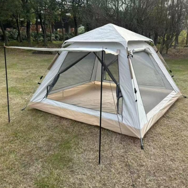 원터치텐트 방수 그늘막 텐트 베이지 휴대용 텐트 한강 피크닉 베어커즈 초간편설치, 3-4인용