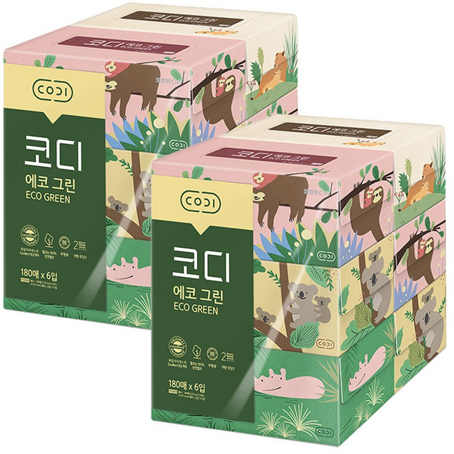 쌍용씨앤비 A코디 에코크린 미용티슈 180매, 6개입, 2개
