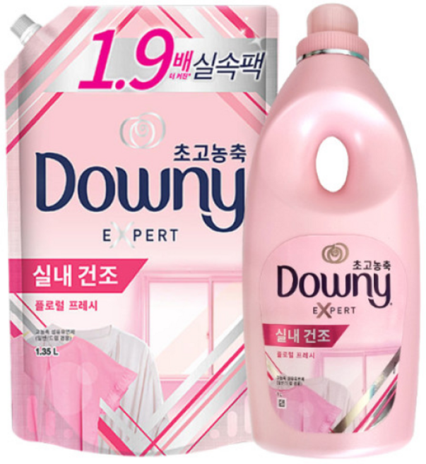 다우니 실내건조핑크 플로럴프레시향 1L+1.35L, 2개, 1L