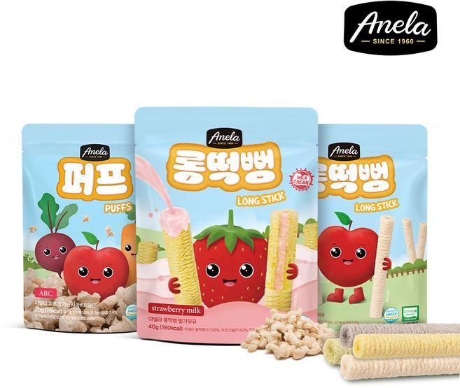 아넬라 유기농 쌀과자 롱떡뻥 3봉+3봉 아기간식 과자 퍼프, 03. 올인원 3+3, 6봉, 30g, 03. 올인원 3+3