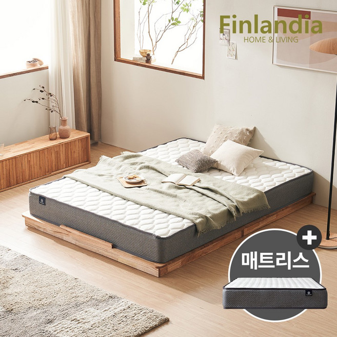 핀란디아 엘렌 무헤드 저상형침대Q+드림온21 매트리스Q, 단일