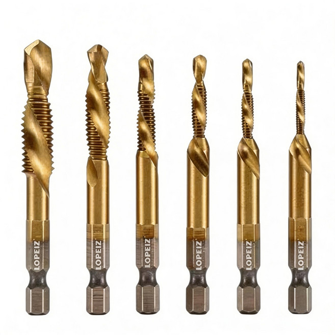로페이즈 철 스테인레스 탭핑비트 드리비트 탭기리 나사탭 일반드릴 HSS임팩 겸용 비트 6종세트 M3 + M4 + M5 + M6 + M8 + M10, 1세트