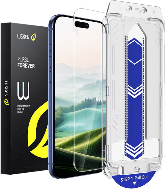 WSKEN 쉽게 붙이는 프라이버시 풀커버 강화유리 9H 고화질 휴대폰 액정보호필름+가이드툴, 1세트