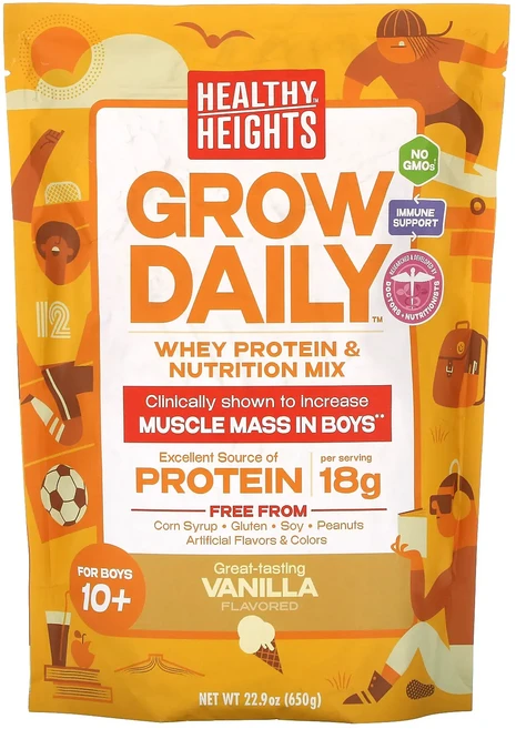 몸관리하세요 겨울입니다 Healthy Heights 그로우 데일리 유청 단백질 및 영양 믹스 만 10세 이상 남아용 바닐라맛 650g(22.9oz) 특별관리진행, HealthyHeights그로우데일리유청단백질및영양믹스, 650g, 1개 - 쿠팡