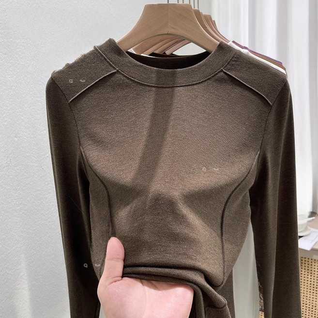 유니픽 여성 봄가을 순면 라운드넥 긴팔 옷 심플 디자인 수선되는 슬림핏djz