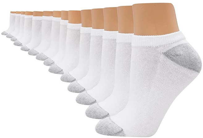 Hanes 여성용 10켤레 밸류 팩 노쇼 양말 화이트. 8-12