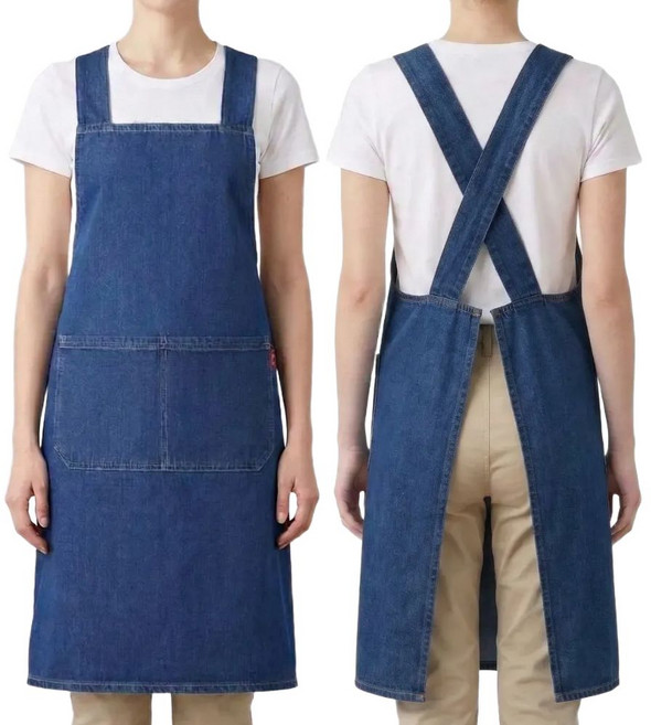 디어쿼츠 어깨편한 예쁜 크로스 데님 원피스 앞치마, 1개, 파랑