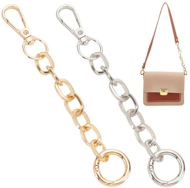 2개 2가지 색상의 철제 케이블 체인 가방 스트랩 연장끈 (회전식 잠금장치 및 스프링 게이트 링 포함) 가방 교체 액세서리 (혼합 색상 15.2cm)