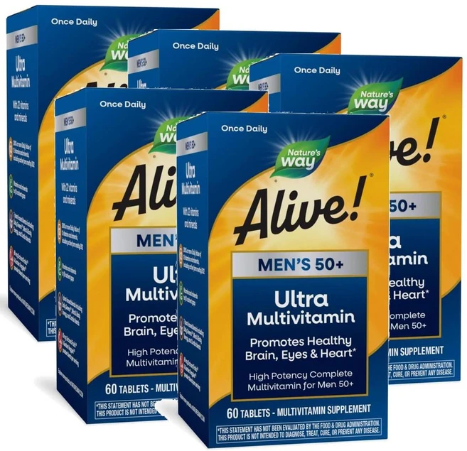 네이처스웨이 얼라이브 50세이상 남성 데일리 울트라 멀티비타민 Nature's Way Alive Men Multivitamin, 5개, 60정 - 쿠팡