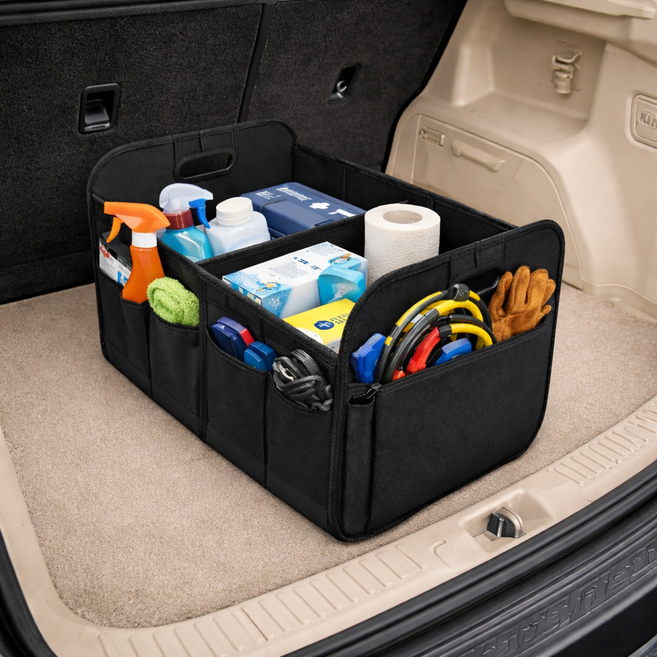 라피레인 차량용트렁크정리함 수납정리박스 바구니, 블랙