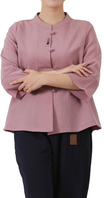 만덕몰 여성 린넨 삼색 조각배색 저고리바지 세트 생활한복