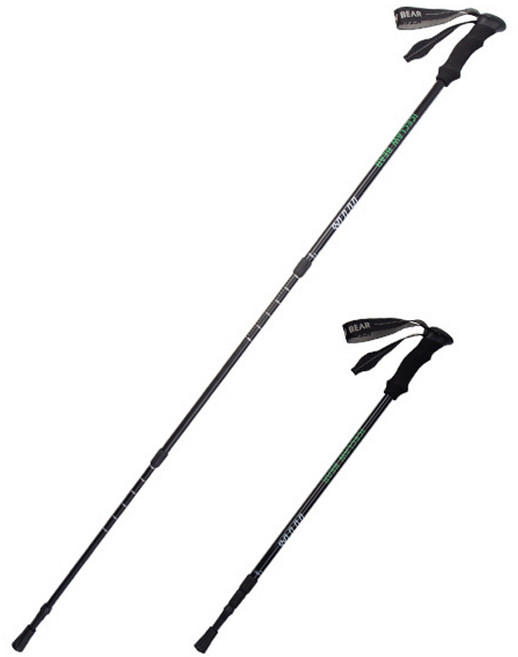 호밍사이 초경량 등산스틱 3단 듀랄루민 7075T자형 워킹스틱, 1개, 블랙