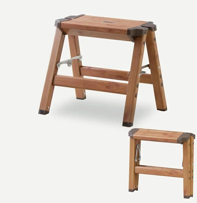 일본 스타일 접이식 사다리 스툴 다기능 헤비 듀티 알루미늄 스텝 나무 질감 공간 절약형, 1개