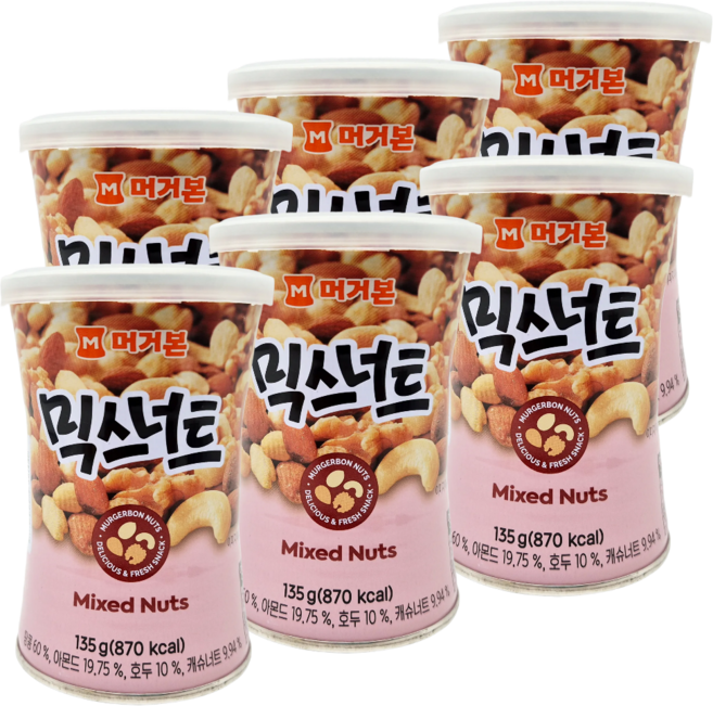 머거본 믹스너트 캔 안주, 135g, 6개