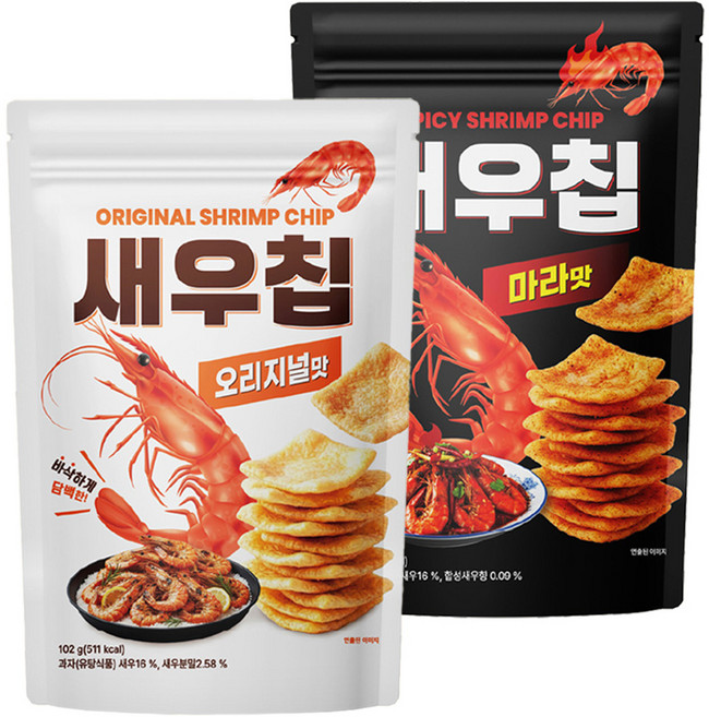 새우칩 오리지널맛 102g + 마라맛 102g (총2봉), 2개