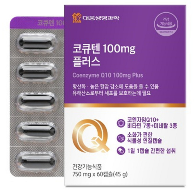 대웅생명과학 코큐텐 100mg 플러스 코엔자임Q10 비타민 미네랄 건강기능식품, 1개, 60회분